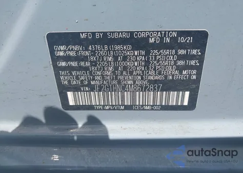 2021 Subaru Crosstrek Limited из США, поврежденный, VIN JF2GTHNC4M8672837